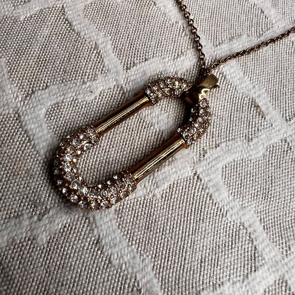 Ann Taylor Link Pendant Necklace Gold Tone Rhinestones Signed 31 inch - Picture 8 of 8